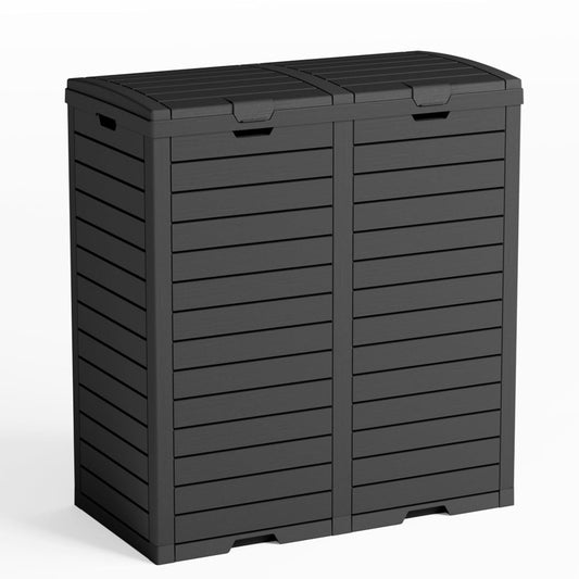 62 Gallon Outdoor Trash Can with Tiered Lid and Drip Tray,Waterproof Resin Waste Bin Indoor,Durable,Stylish,Lightweight Garbage Bin for Patio,Kitchen,Backyard and Office(Black)