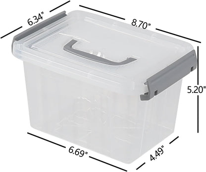 3 L Small Clear Storage Latch Box, 6 Pack Plastic Stackable Organizer Containers with Lids