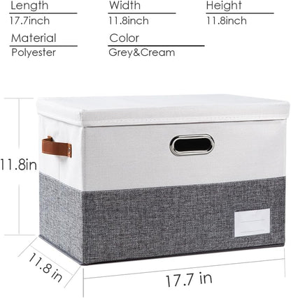 PRANDOM Foldable Storage Bins with Lids [3-Pack] Fabric Collapsible Storage Boxes Baskets Cubes Containers with Handles for Closet Living Room Bedroom (Grey & White 17.7x11.8x11.8'')