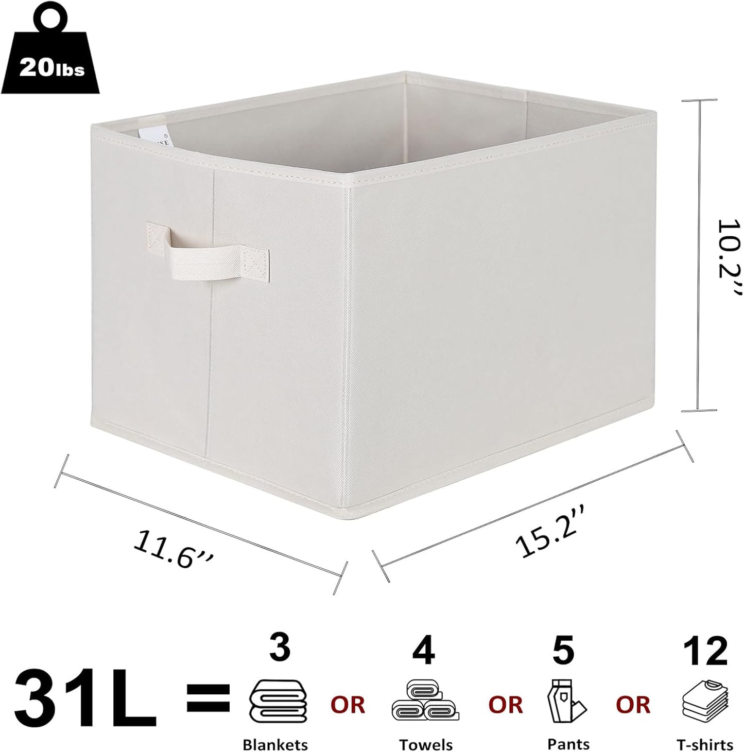 WUIKE 3 Pack Extra Large Fabric Storage Bins, Beige Foldable Closet Organizer Boxes for Clothes, Sheets and Blankets