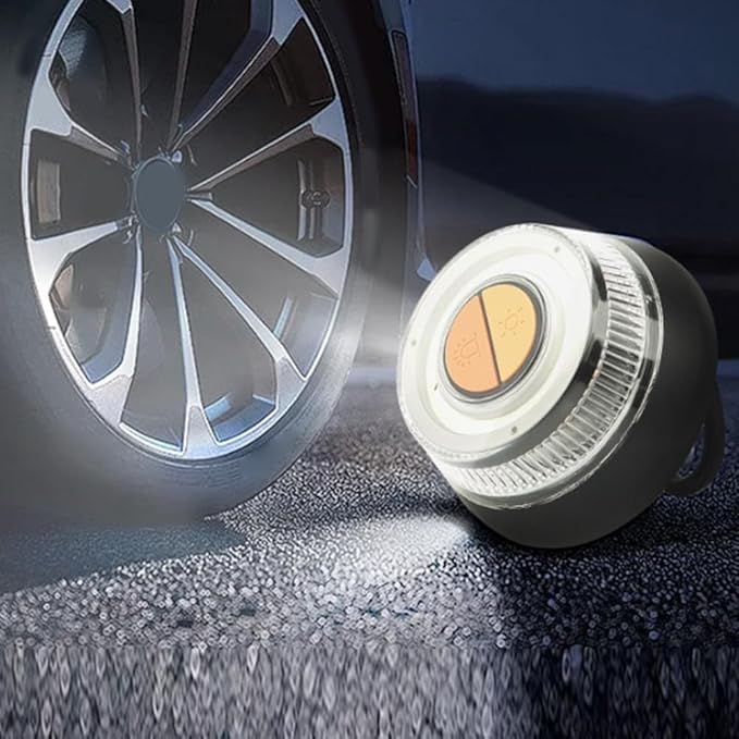 Magnetic Flashing Beacon Lantern with 2 Lighting Modes, Yellow Strobe and White Light, 50W ABS LED, 3.7V 0.35A, Built‑in Batteries, Hook and Strong Magnetic Base for Car