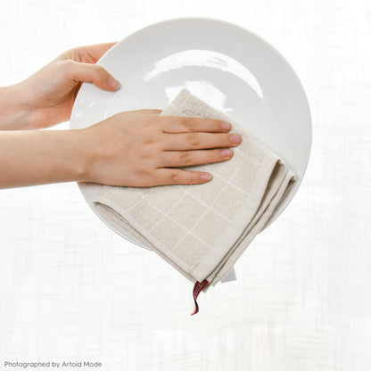 Artoid Mode Checkered Designed Cotton Beige Grey Terry Kitchen Dish Cloths, 12x12 Inch Soft Absorbent Quick Drying Cleaning Kitchen Rags Set of 6