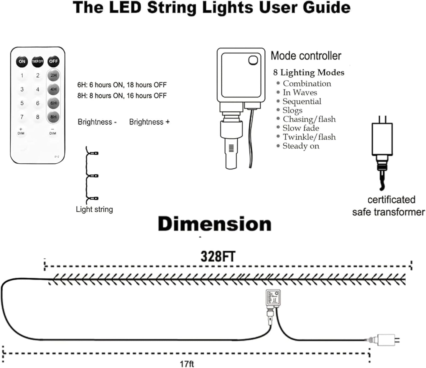 Dazzle Bright Outdoor Christmas String Lights, 1000 LED 328 FT Plug in Fairy Light with Remote Control 8 Modes & Timer, Waterproof Decoration for Home Garden Yard Xmas Wedding, Warm White