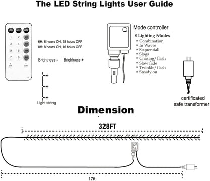 Dazzle Bright Outdoor Christmas String Lights, 1000 LED 328 FT Plug in Fairy Light with Remote Control 8 Modes & Timer, Waterproof Decoration for Home Garden Yard Xmas Wedding, Multi-Colored