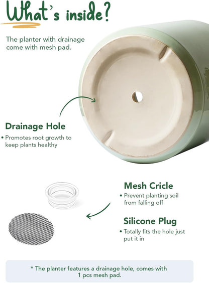 LE TAUCI 12 Inch Pots for Plants, Ceramic Large Plant Pot for Indoor Plants, Mid-Century Modern Planter Pot with Drainage Hole, Reactive Glaze Green