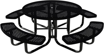 Coated Outdoor Furniture Heavy-Duty Portable Outdoor Kids Table with Umbrella Hole, Punched Steel Kids Picnic Table, Commercial-Grade, Made in America (46 In, Round, Childrens, Black)