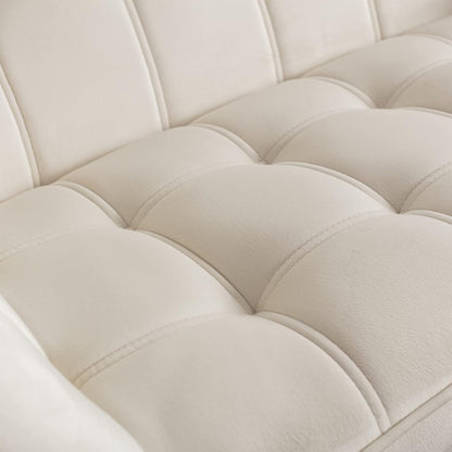 48" Small Loveseat for Small Spaces, Modern Sherpa Mini Sofa Couch 2-Seater Velvet Love Seat with Quilting Back and Gold Legs for Living Room/Bedroom, Cream