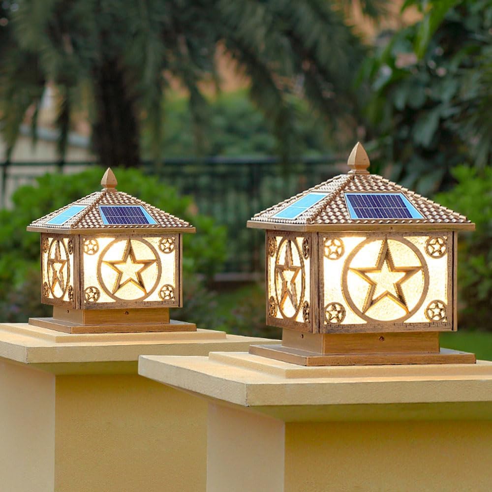 Solar Post Cap Light Modern Outdoor Fence Deck Column Cap Lamp Fence Deck Pillar Lantern Outside Housing Patio Landscape Lighting Flat Surface Posts Garden Decor IP65 Waterproof Entrance Pathway Lamps
