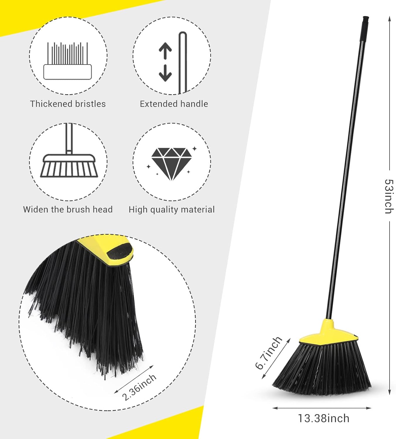 WILLBOND 20 Pcs Heavy Duty Broom Outdoor Indoor Commercial Angle Brooms Bulk for Courtyard Garage Lobby Mall Market Floor Home Kitchen Room Office Pet Hair Rubbish 54 Inch (Yellow)