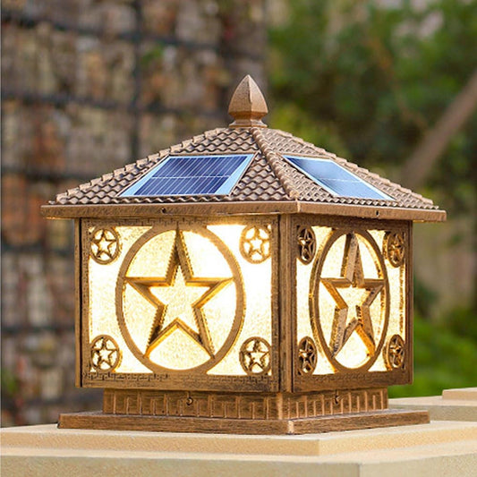 SLAWA Outdoor Solar Post Cap Light 9.8In Bronze Column Lights Square Waterproof Landscape Lighting with Remote Pillar Lamps Fence Deck Cap Light Solar Power Lantern Porch Mailbox Lawn Porch Fixture