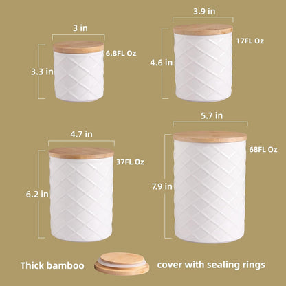 Sweejar Ceramic Canisters Sets for Kitchen Countertop, Relief Food Storage Jar with Bamboo Lid, Stackable Container for Flour, Coffee, Pasta, Cereal, Tea, Cookies, Sugar, Spices, Pack of 4 (Gray)
