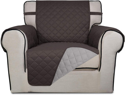 PureFit Reversible Quilted Sofa Cover, Water Resistant Slipcover Furniture Protector, Washable Couch Cover with Non Slip and Elastic Straps for Kids, Dogs, Pets (Chair, Chocolate/Beige)