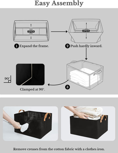 StorageWorks Storage Bins, Fabric Storage Bins for Shelves, Extra Large Storage Baskets with Metal Frame, Closet Baskets and Bins with Handles, Jumbo, Black, 2-Pack