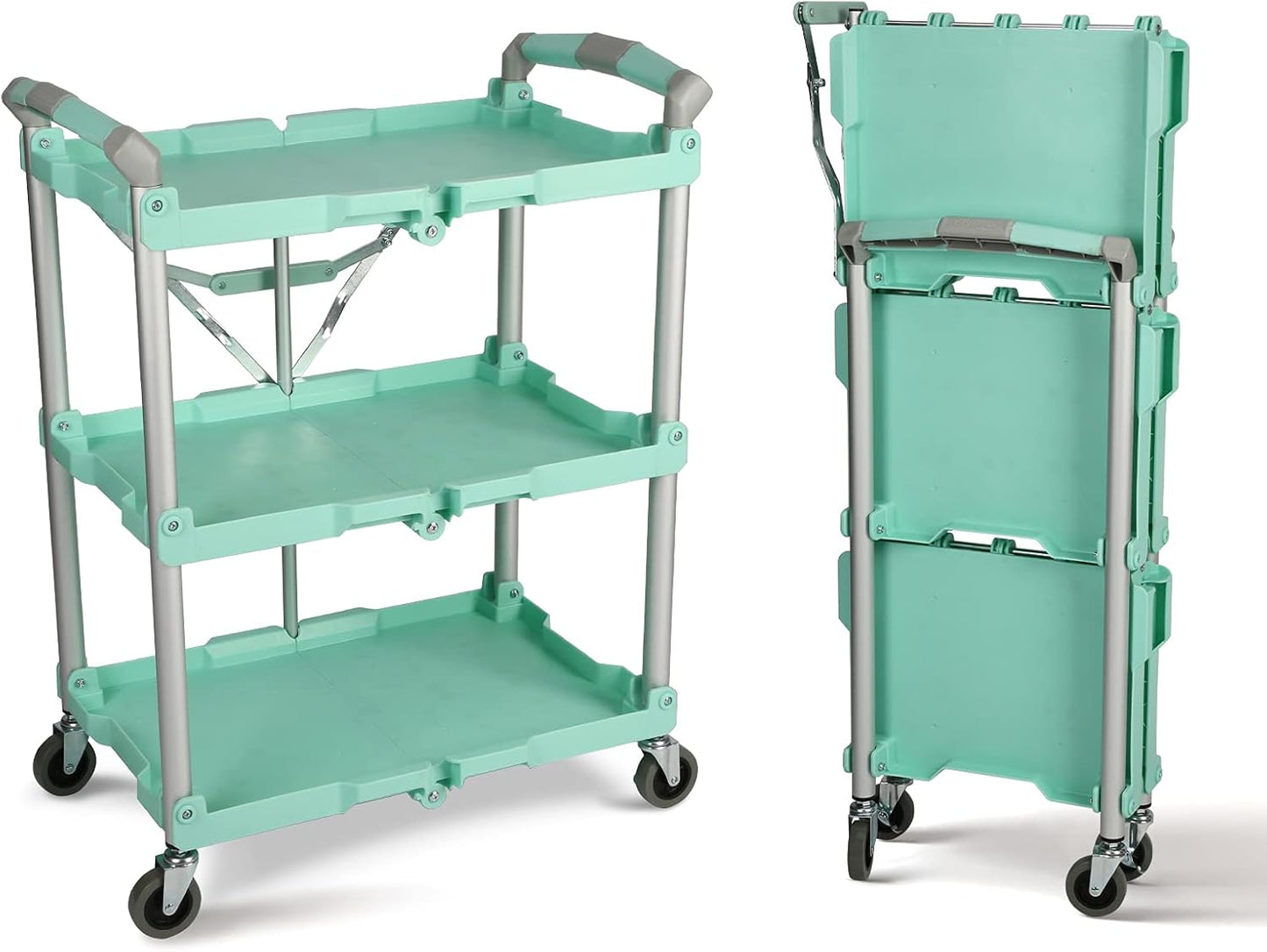 Olympia Tools 89-349 Pack-N-Roll Folding Collapsible Service Cart, 150LB Capacity, Teal