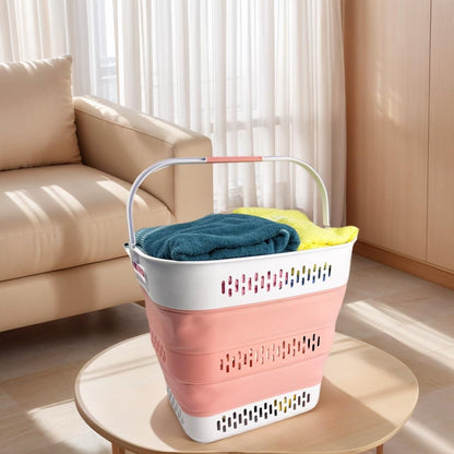 SAMMART 40L (10.5 Gallon) Collapsible Plastic Laundry Basket with Handles - Foldable Pop Up Storage Container/Organizer - Portable Laundry Hamper - Space Saving (1, Grey/Quartz Pink)