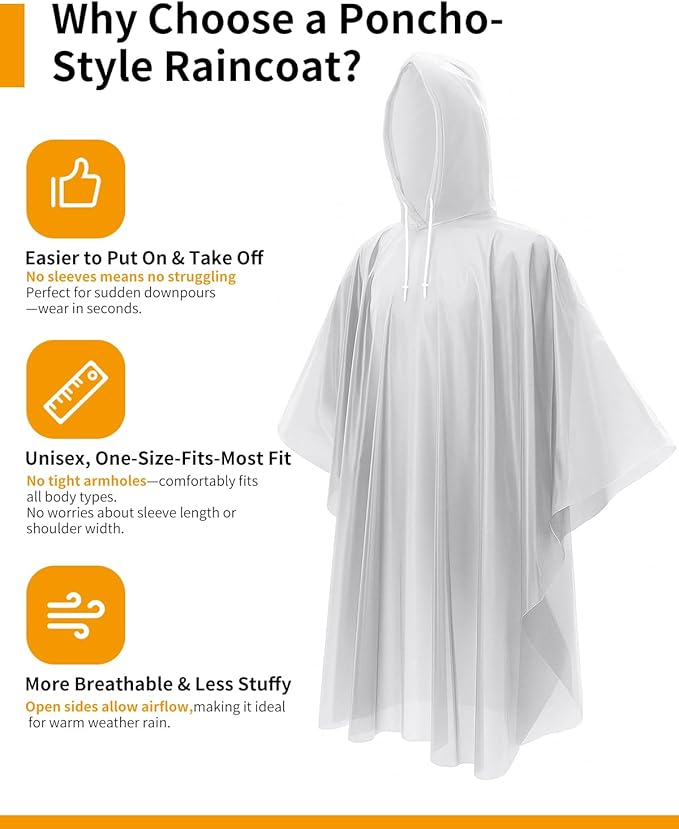 Hitituto Rain Ponchos for Adults - Extra Long Emergency Poncho with Hood, 6/12/24 Family Pack Raincoat, Home Survival Kits