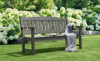 Psilvam 3-Person Outdoor Memorial Bench, All-Weather Poly Lumber Garden Bench, Rot-Resistant Outdoor Patio Bench for Park,Porch,and Church(Grey)