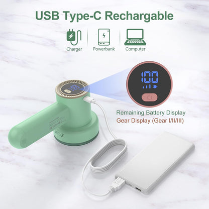 Fabric Shaver Fuzz Remover Rechargeable, HOMEASY Electric Lint Remover Shaver with 3 Blades & LED Digital Display, Sweater Couch Fabric Pill Shaver for Sweater, Couch, Furniture