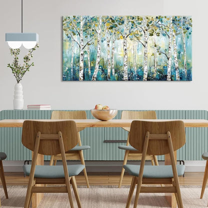 LASMOND Abstract Teal Grove Canvas Paintings Prints Modern Tree Wood Artwork Decor Wall Art for Living Room Bedroom Offices (46x23 Inches)