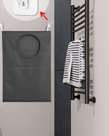 Hanging Laundry Hamper Bag – Space-Saving Dirty Clothes Storage with Free Adjustable Stainless Steel Over-the-Door Hooks & Suction Cup Hooks – Ideal for bathrooms, bedrooms & dorms (2, Gray)