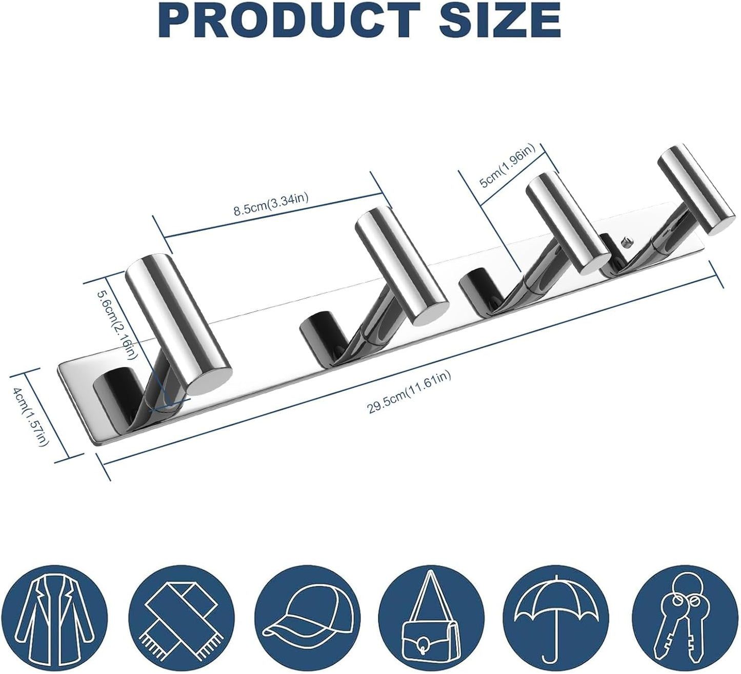 VAEHOLD Hat and Coat Wall Mount Rack - Hooks for Robes, Bags, Keys, and Towels - Bathroom Towel Hanger Organizer (Polished Chrome, “T“ Shape 4 Hooks 2 Pack)