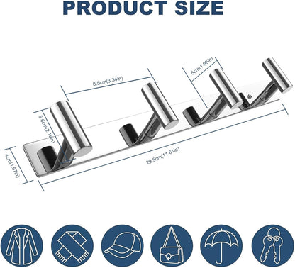 VAEHOLD Hat and Coat Wall Mount Rack - Hooks for Robes, Bags, Keys, and Towels - Bathroom Towel Hanger Organizer (Polished Chrome, “T“ Shape 4 Hooks 2 Pack)