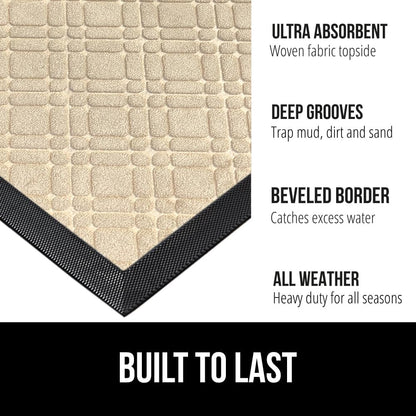 GORILLA GRIP 100% Waterproof All-Season WeatherMax Doormat 35x23, US Designed Natural Rubber, Stain and Fade Resistant, Low Profile Indoor Outdoor Door Mats, Easy Clean Patio Mat, Modern Latte