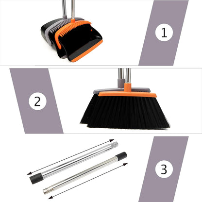 Broom and Dustpan Set, Dustpans with Broom Combo for Home, Heavy Dust Broom and Dustpan Combo, Long Handle Dust Pan and Broom Set for Kitchen, Office, Pet Hair, Charcoal Color, Pack of 1