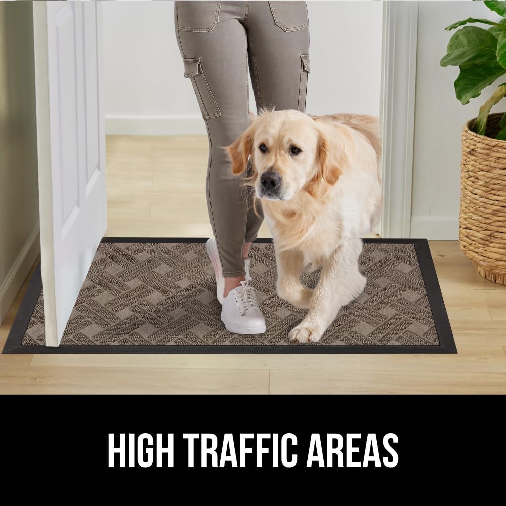 GORILLA GRIP 100% Waterproof All-Season WeatherMax Doormat, 72x24, US Designed Natural Rubber, Stain and Fade Resistant, Low Profile Indoor Outdoor Door Mats, Easy Clean Patio Mat, Taupe Basket Weave