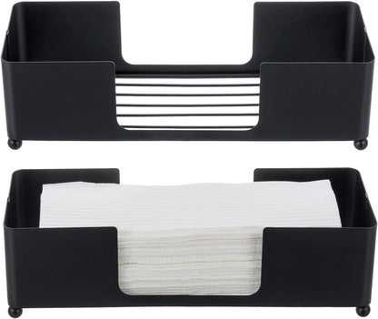 MyGift Modern Matte Black Metal Tabletop Paper Hand Towel Holder, Commercial Countertop Tissue Dispenser Tray
