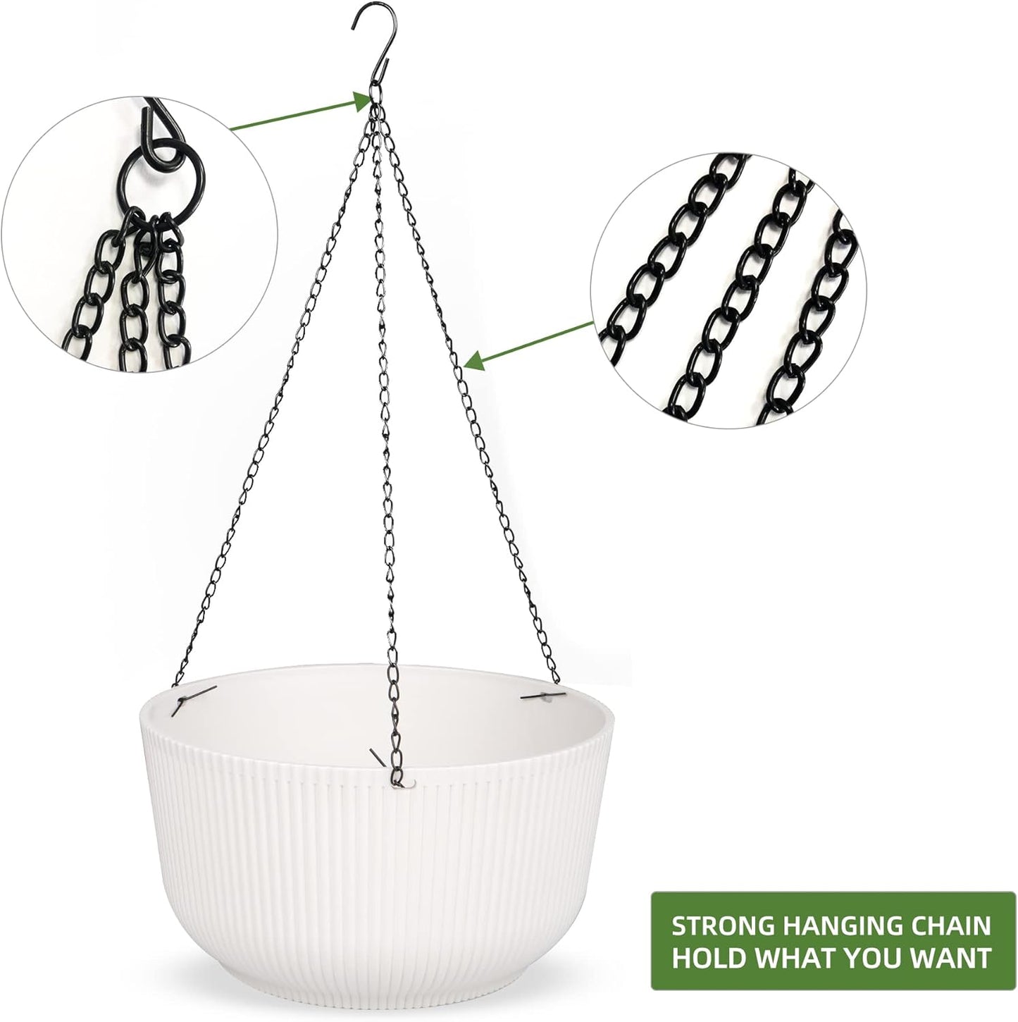 Dexceder 8.75 Inch Self Watering Hanging Planters Indoor Outdoor, Thickened Hanging Basket Flower Plant Pot (2 Pack, White)