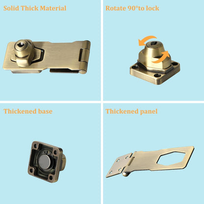 Alise Keyed Hasp Lock,3 Inch Safety Packlock Clasp Hasp Lock Latch with Lock,Door Hinge Lock with Keys Keyed Locking Hasp for Cabinets Closets Doors,Bronze