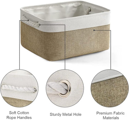 TheWarmHome Storage Basket for Shelves - 1 Pack 14x10x6.7 inch Collapsible Storage Bins Storage Boxes for Organizing for Laundry Closet Gift Cloth Nursery (Whiet & Khaki)