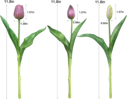 15pcs Artificial Tulips Flowers, Fake Tulips Real Touch, Faux Latex Bouquets, for Party Wedding Home Room Decoration (Purple)