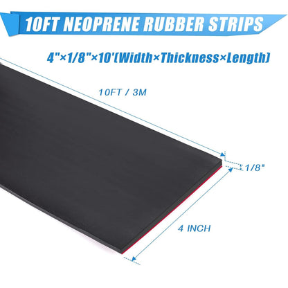 Adhesive Rubber Strips Neoprene Rubber Sheets, Rolls & Strips with Adhesive Backing Rubber Pads Self Stick Seal Rubber Gasket Adhesive Back for Matting Padding - 4" Wide x 1/8" Thick x 10' Long
