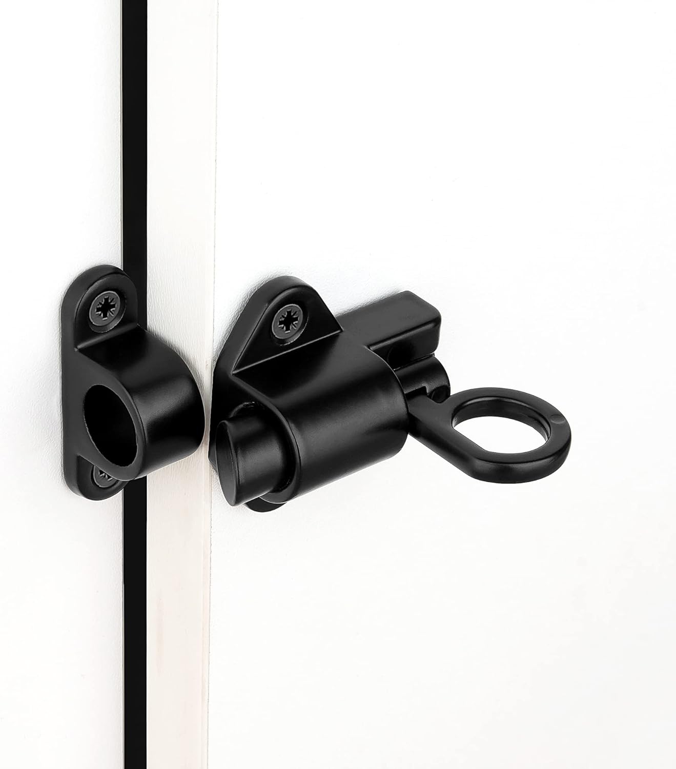 5 Packs Self-Closing Latches，Black Spring Door Lock，Resilient Bolt Latch Aluminum Alloy Safety Automatic Spring Barrel Slide Door Lock with Screws,Used for Gate,Window and Cabinet etc