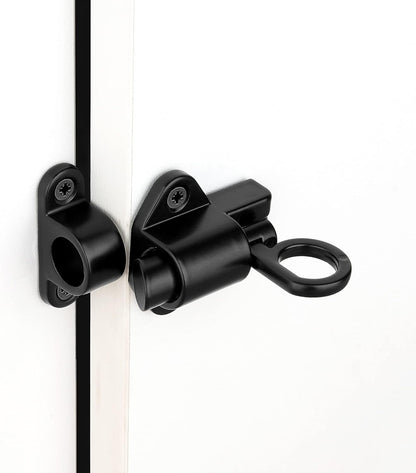 5 Packs Self-Closing Latches，Black Spring Door Lock，Resilient Bolt Latch Aluminum Alloy Safety Automatic Spring Barrel Slide Door Lock with Screws,Used for Gate,Window and Cabinet etc