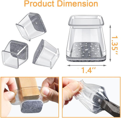 32 Pcs Square Chair Leg Protectors for Hardwood Floors,Felt Furniture Floor Protectors with Silicone Caps, Large Size (Fits Chair Legs with Side Length: 1-1/16'' to 1-5/8''")