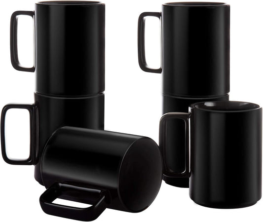 E-liu Porcelain Tea Mugs Coffee Mug Set, Large 15 Ounces Cups for Coffee, Tea, Cocoa, and Mulled Drinks, Set of 6, Black