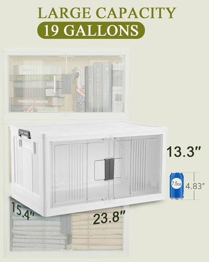 OlarHike 76QT Lockable Storage Bins with Lids - Folding Storage box with Doors and Wheels, Collapsible Plastic Storage Bins for Closets, Stackable Storage Organizer, Storage Containers, 3 Pack Cubes