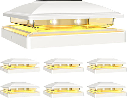 VOLISUN Solar Post Cap Light Outdoor Waterproof 6pack,Solar Fence - Post Lights for 4x4 5x5 6x6 Wooden/Vinyl Post,White Deck Post Cap Light Solar Powered with Warm White for Garden/Patio/Porch