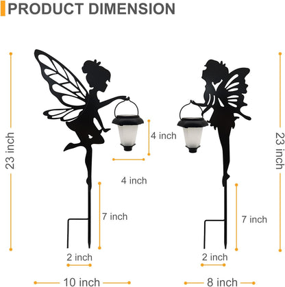 Solar Fairy Garden Stake Decorative Lantern, 2 Pack Metal Fairy Angel Garden Silhouette Lights for Lawn, Pathway, Patio, Yard Outdoor Decor