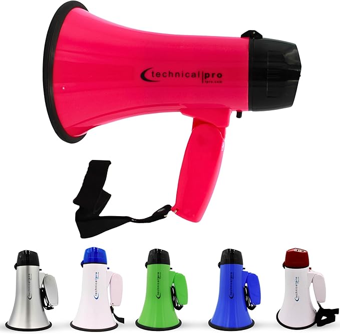 Technical Pro 20 Watts Lightweight Portable 300M Range Megaphone Bullhorn with Strap, Siren, and Volume Control, Good for Trainers, Soccer, Football, Baseball, Coaches