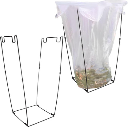 2 Pack Metal Trash Bag Holder, Garden Garbage Bag Holder for 30-45 Gallon Bags for Leaves, Yard Weeding, Camping, Lawn Party - Multi-Use Outdoor (Black with 8 clips)