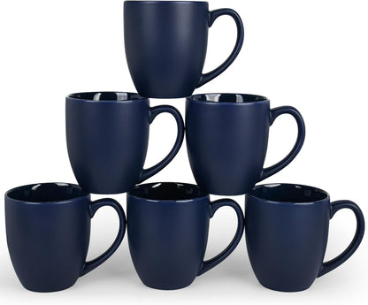 16oz Coffee Mugs Set of 6, Large Ceramic Modern Coffee Mugs With Handle For Tea,Latte,Cappuccino,Cocoa. Dishwasher.Microwave Safe (Matte Blue)