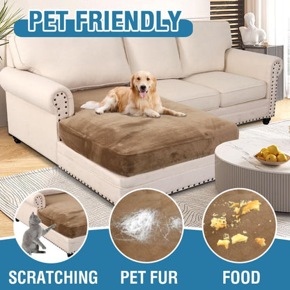 H.VERSAILTEX Velvet Stretch Individual Chaise Cover Sectional Couch Covers for L Shaped Sofa Both Left/Right Furniture Protector Seat Cushion Sofa Cover (1 Piece Chaise Cover, Camel)