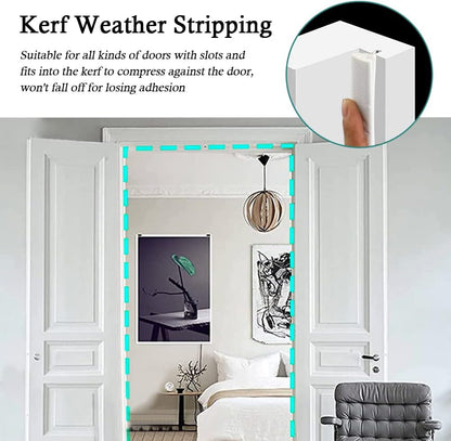 Kerf Weather Stripping Door Seal Strip 26 Ft Q Foam Door Weatherstrip Seal with Slot Card Slot Installation, Easy Cut to Size (White)
