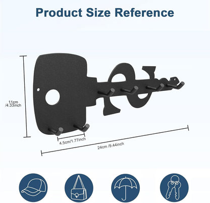 PMMASTO Key Holder Wall Mounted, Key Hooks for Wall, Stainless Steel Black Key Organizer with 6 Hooks, Decor Rack for Entryway, Hallway, Garage, Mudroom, Office