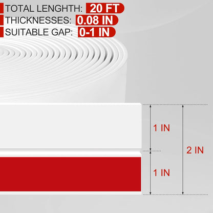 MYFAMIREA Door Weather Stripping 2IN (W) x 20FT (L) Door Draft Stopper Seal Tape Silicone Seal Strip Self Adhesive Shower Sweep Insulation Tape Side Bottom Strip for Sliding Glass Window Gap, White