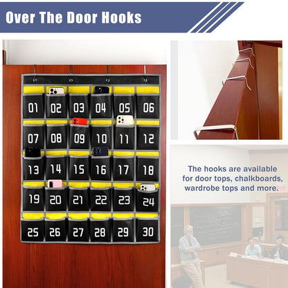 Loghot Classroom Accessories Closet Pocket Chart for Cell Phones Holder Wall Door Hanging Organizer (30 Pockets Black)